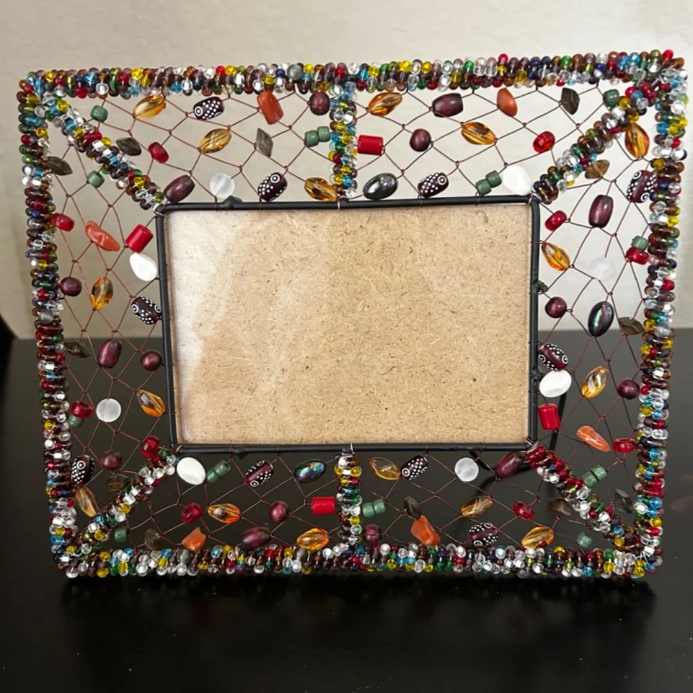 Pier 1 Imports Boho Bohemian Beaded Colorful Frame Wire Metal